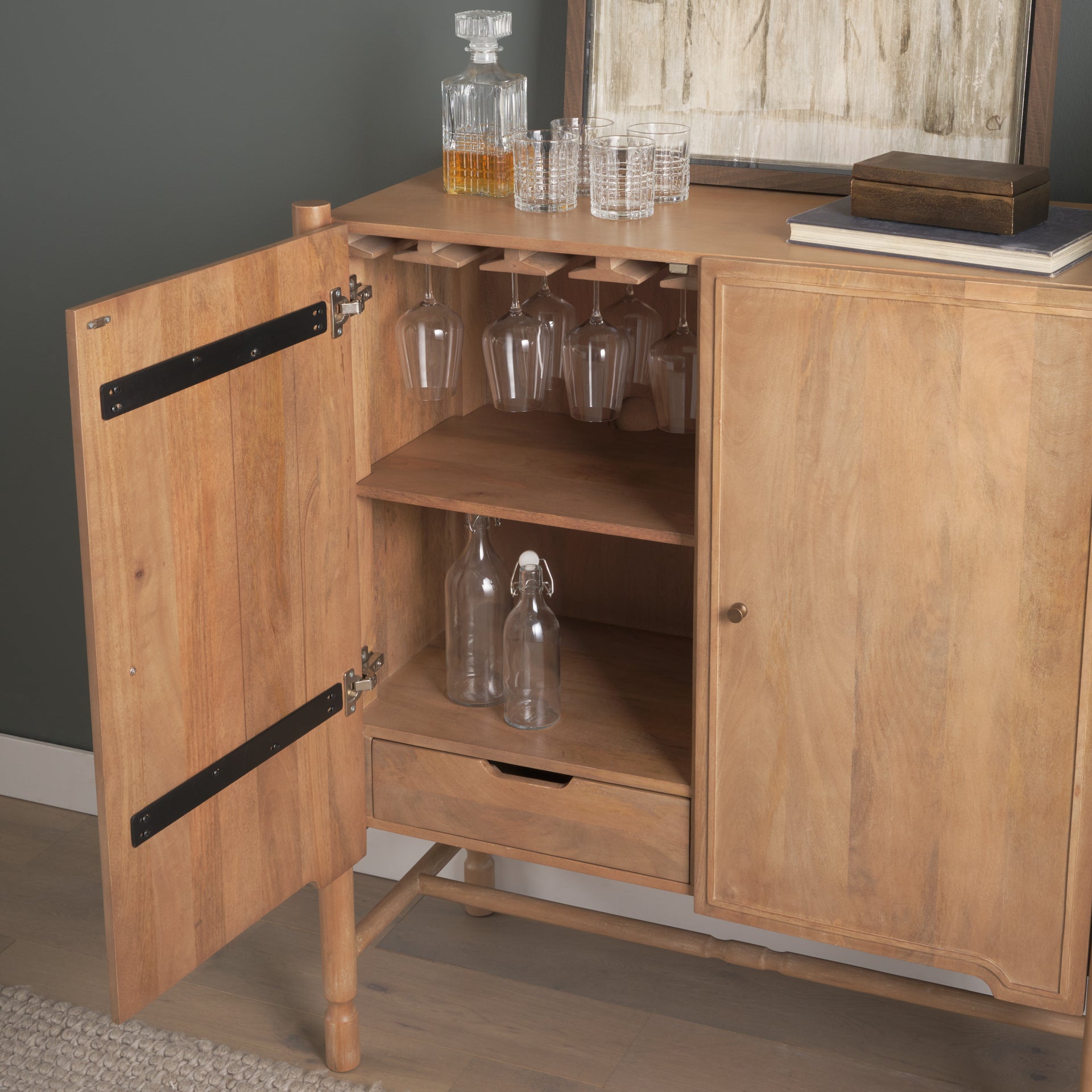 Phil Light Brown Wood 2 Door Bar Cabinet