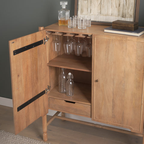 Phil Light Brown Wood 2 Door Bar Cabinet