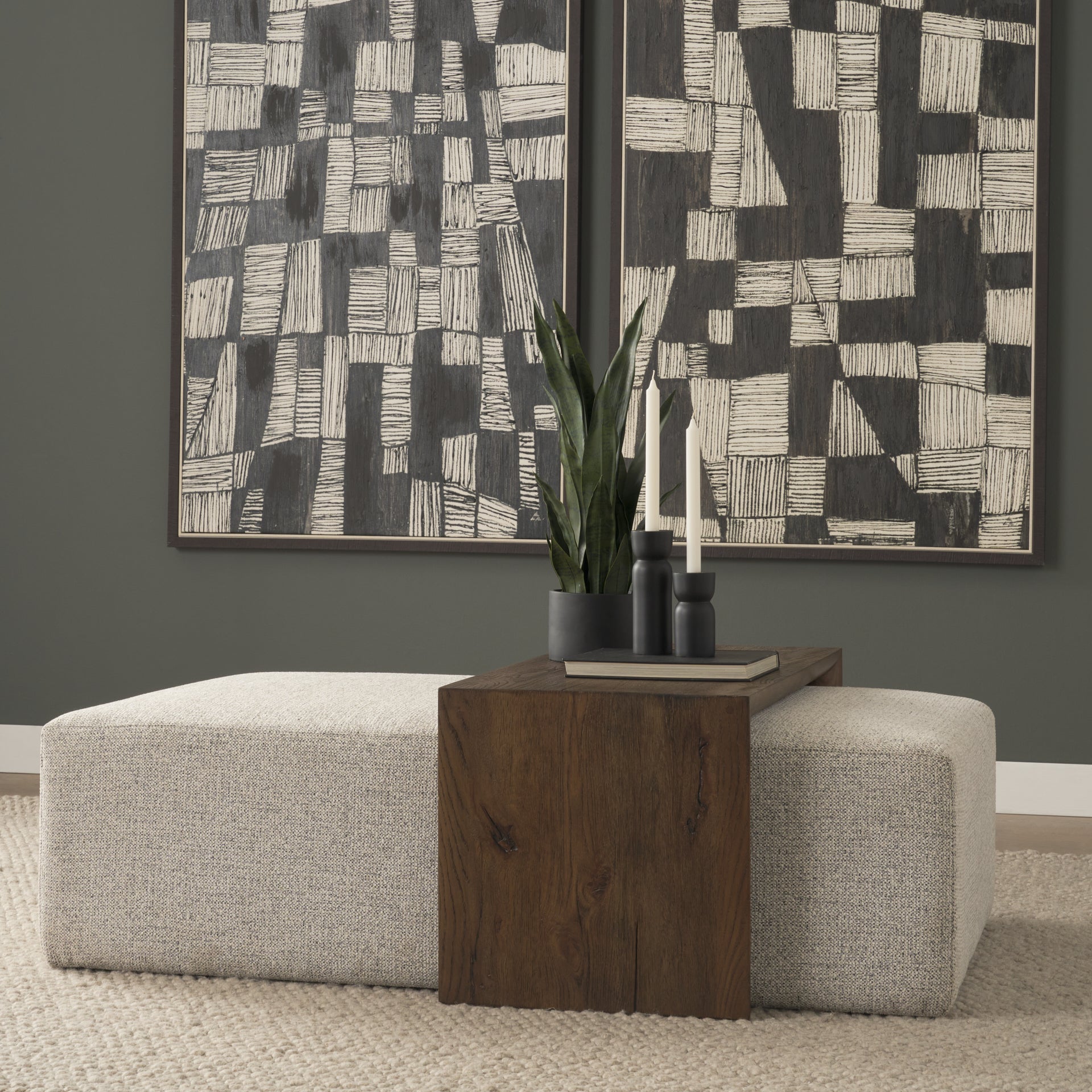 Trayden Gray Fabric w/ Brown Slider Top Coffee Table