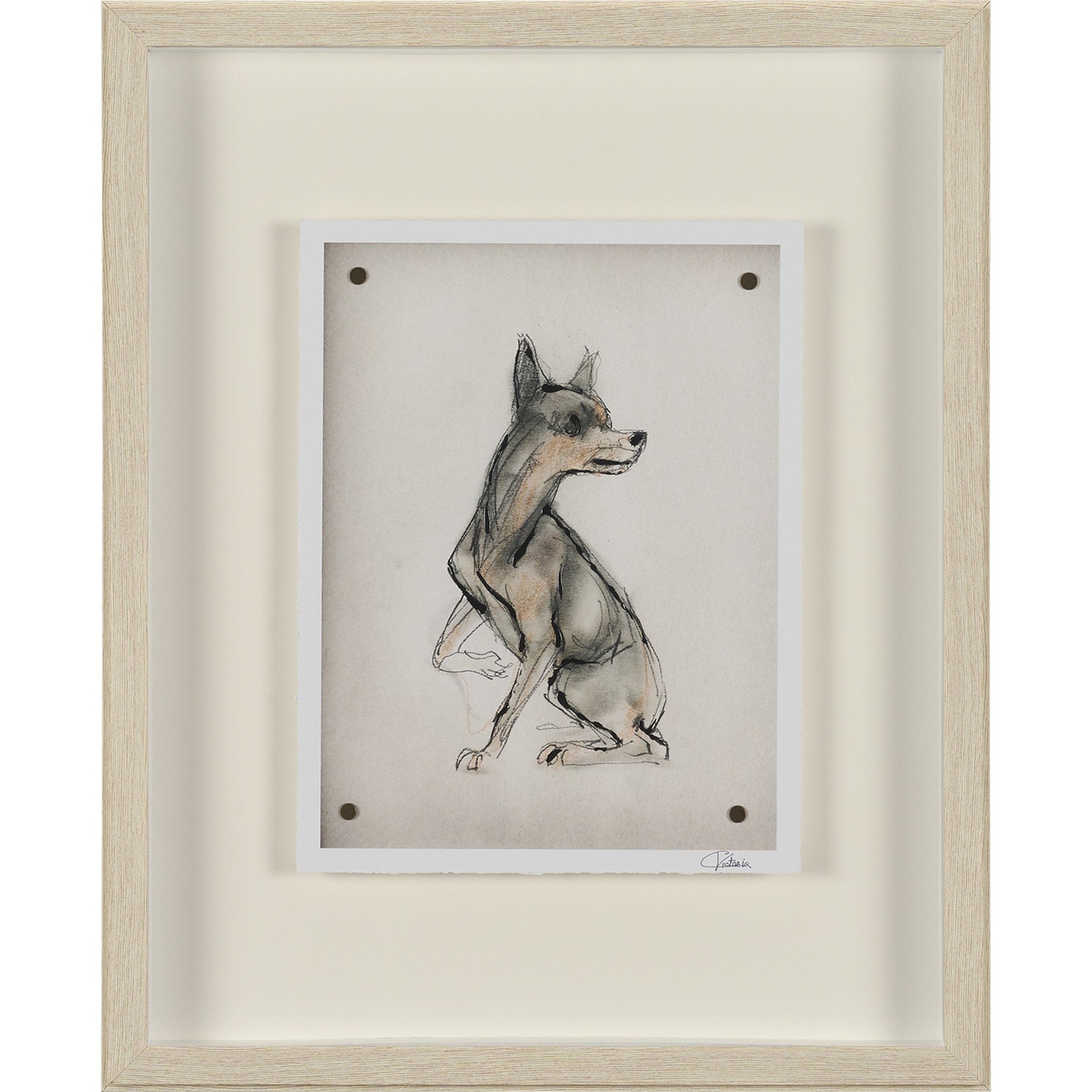 Playful Pup Hand Embelished Framed Artwork Matted under Glass