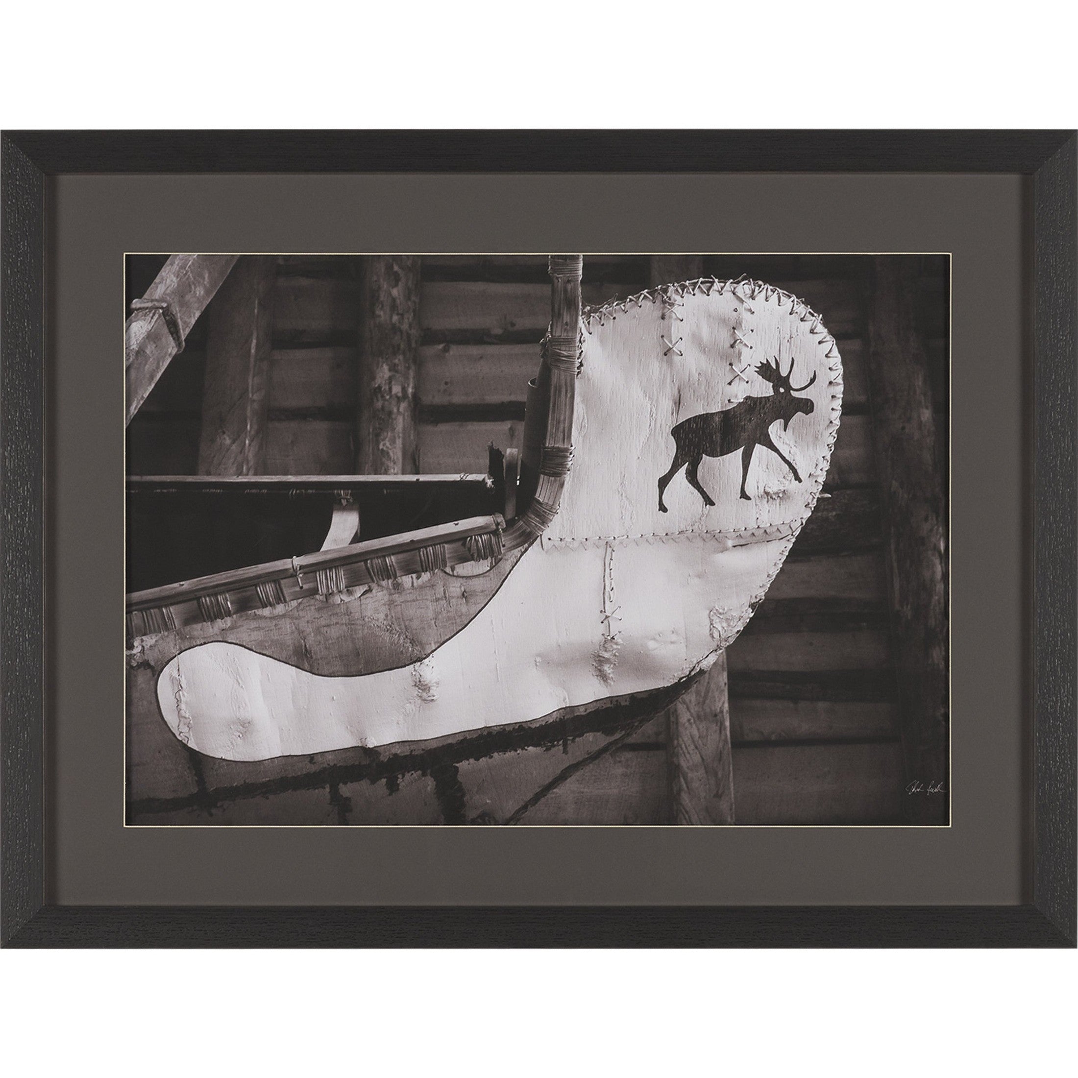 Moose Canoe Framed Art Print Matted under Glass