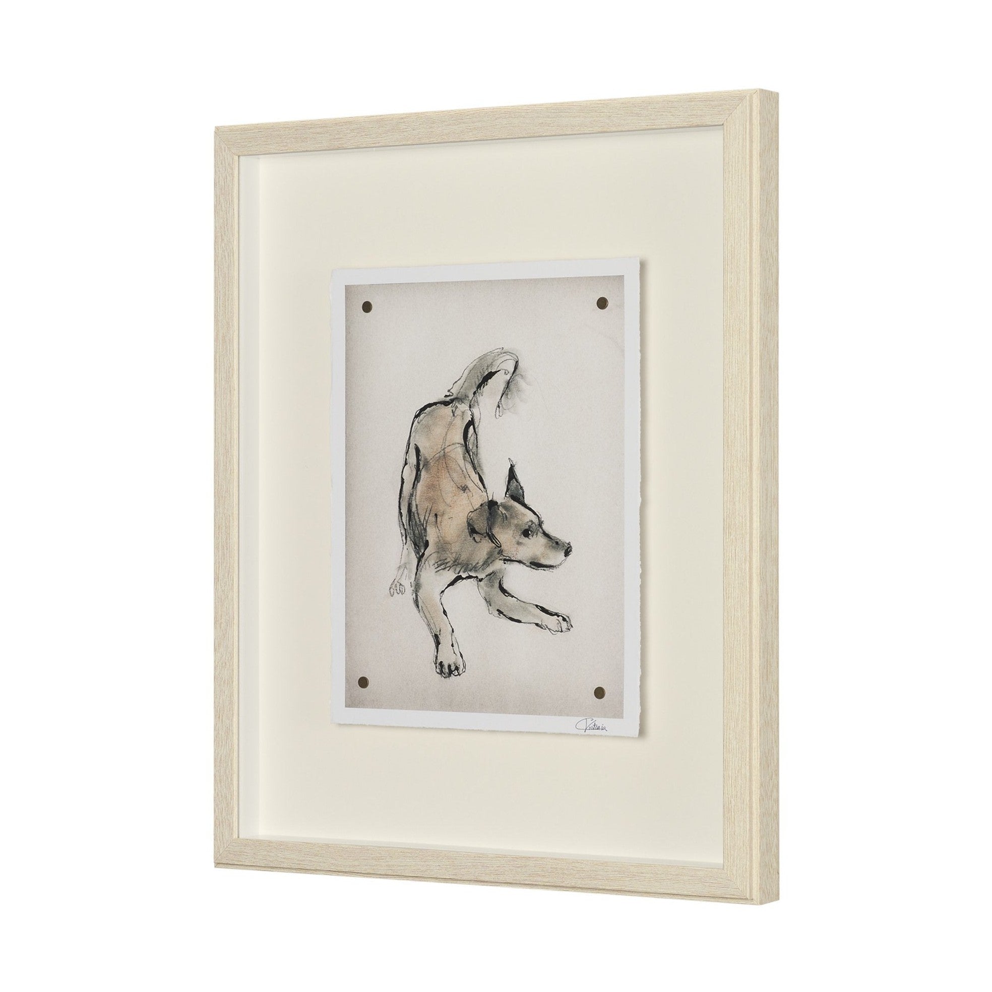 Playful Pup Hand Embelished Framed Artwork Matted under Glass