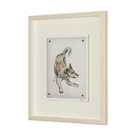 Playful Pup Hand Embelished Framed Artwork Matted under Glass