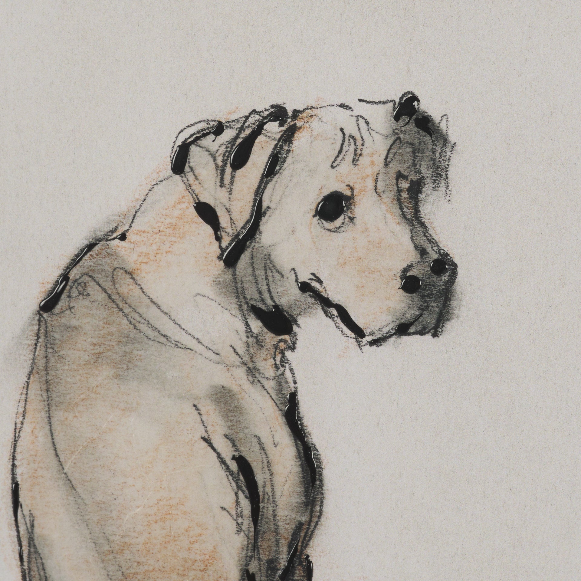 Playful Pup Hand Embelished Framed Artwork Matted under Glass