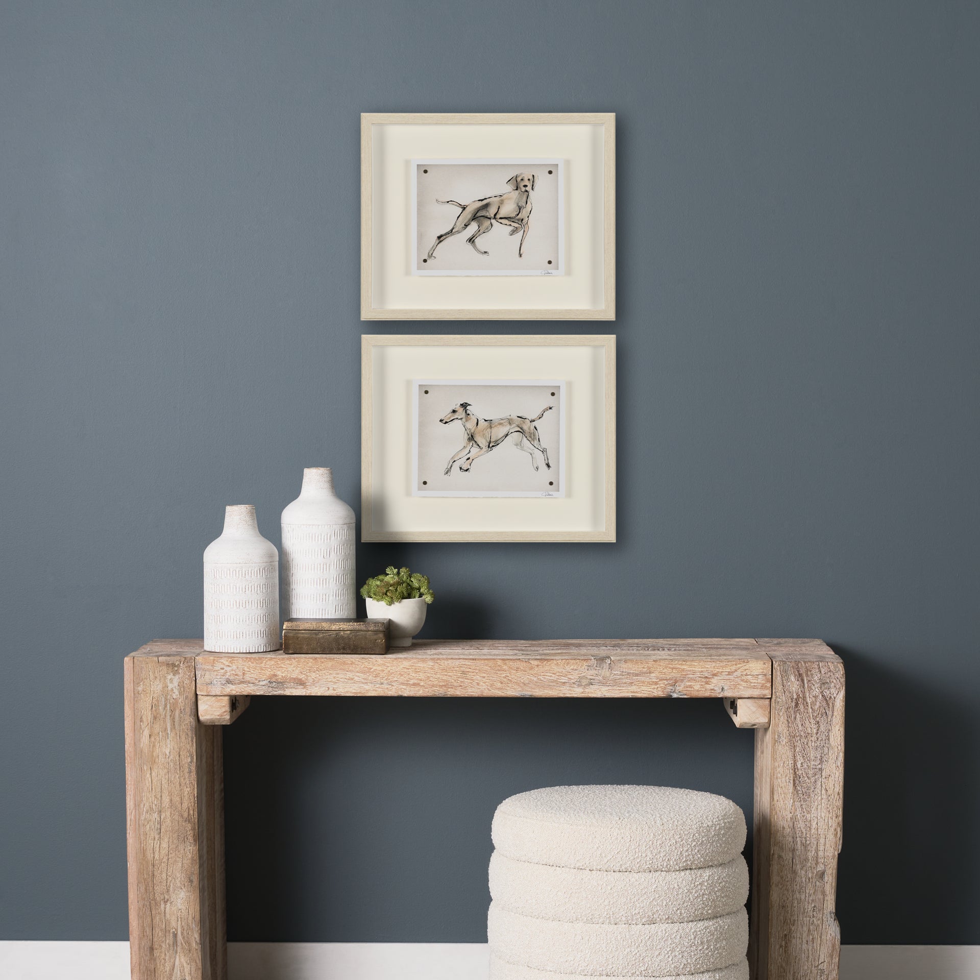 Playful Pup Hand Embelished Framed Artwork Matted under Glass