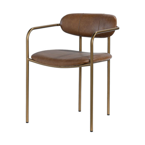 Parker Brown Leather Seat Gold Metal Frame Dining Chair