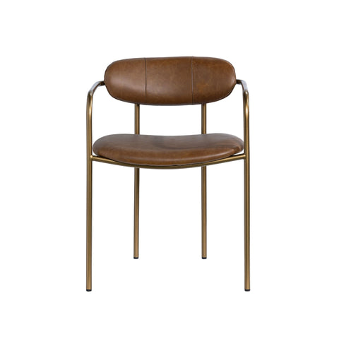 Parker Brown Leather Seat Gold Metal Frame Dining Chair
