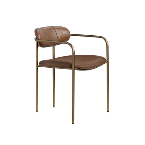Parker Brown Leather Seat Gold Metal Frame Dining Chair