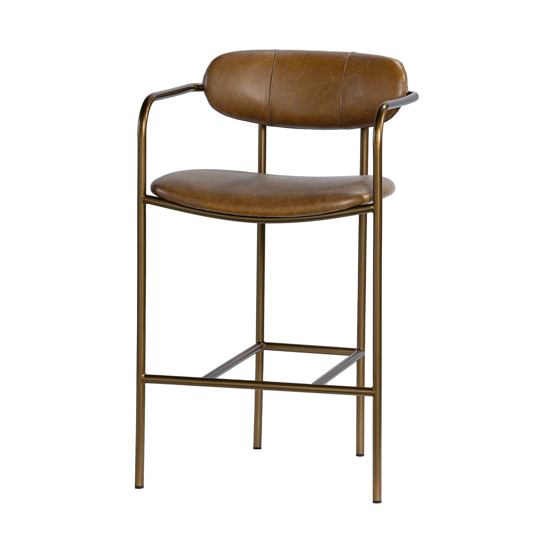 Parker Brown Leather Seat Gold Metal Counter Stool