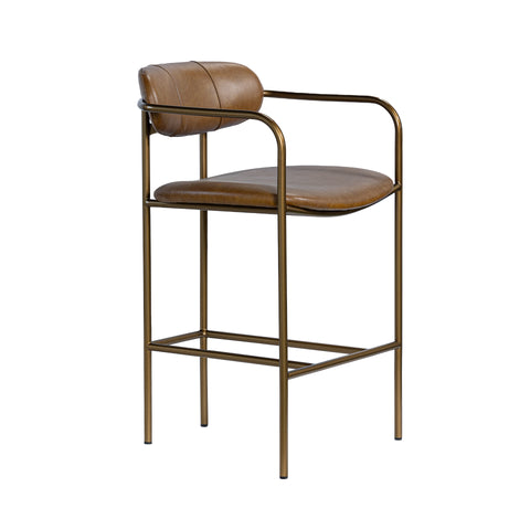 Parker Brown Leather Seat Gold Metal Counter Stool