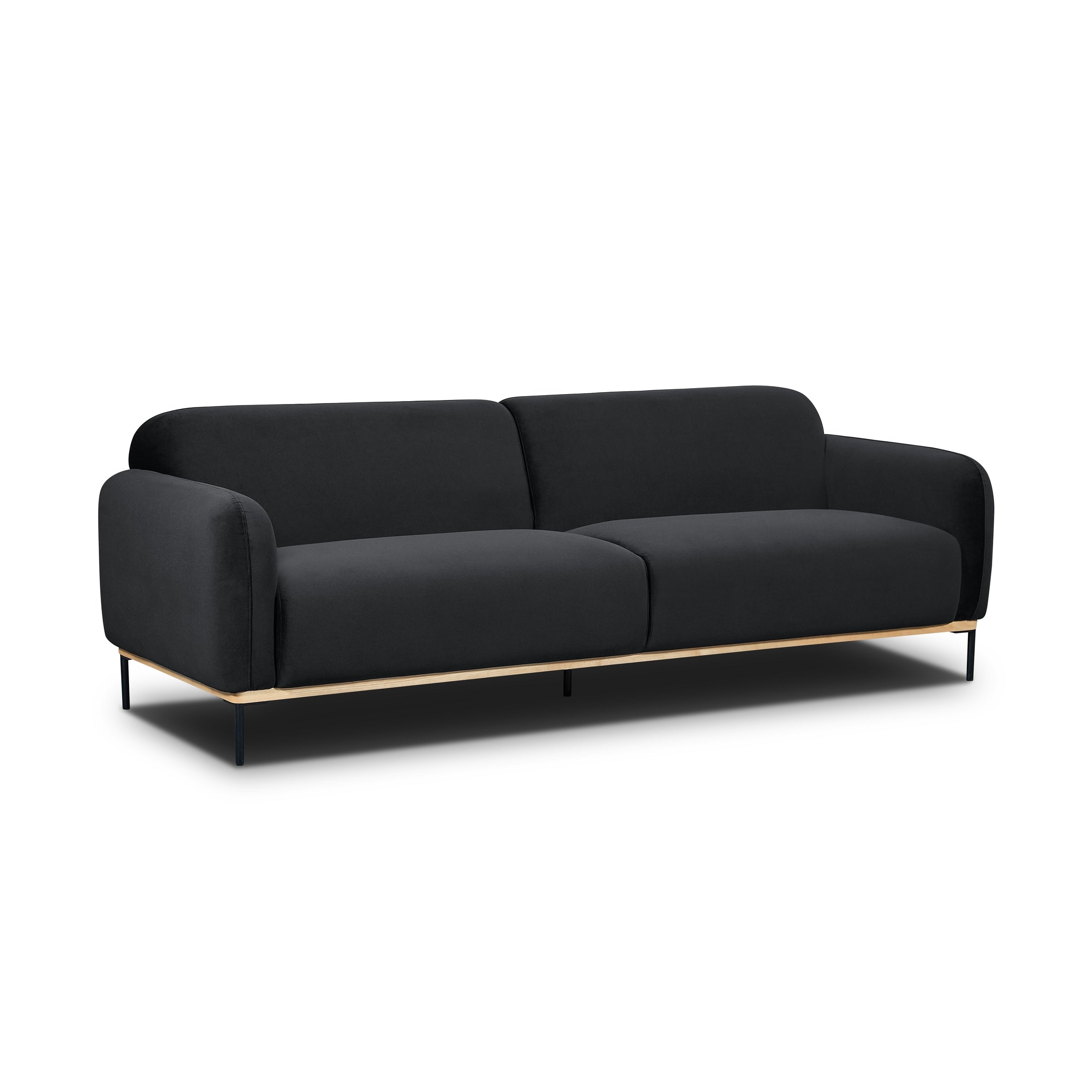 Ozias Modern 3-Seater Sofa – Black Velvet