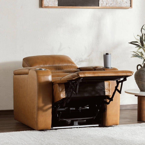 Creston Genuine Leather Recliner Chair with Cup Holder & Storage