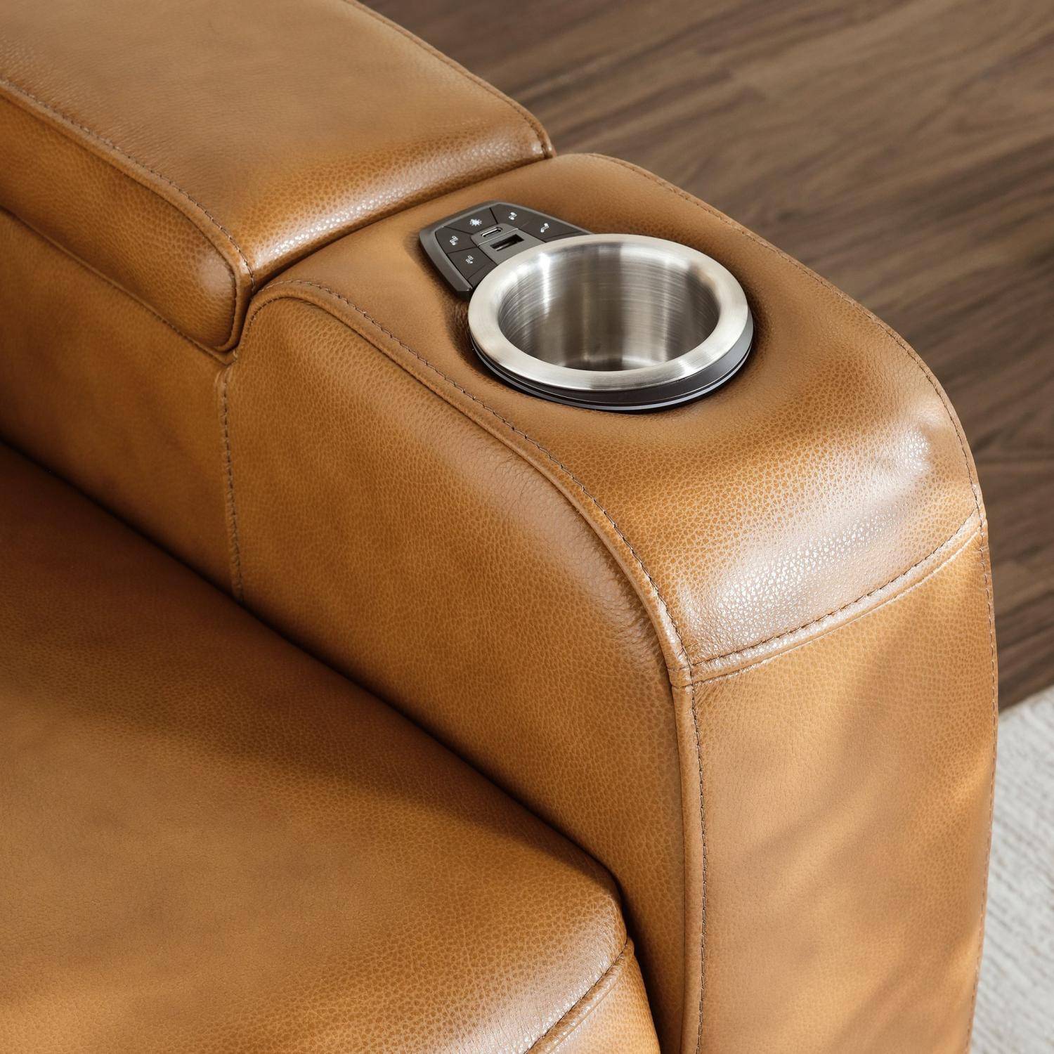 Creston Genuine Leather Power Recliner Chair with Power Headrest – USB/C - LED Lights - Cup Holders & Storage