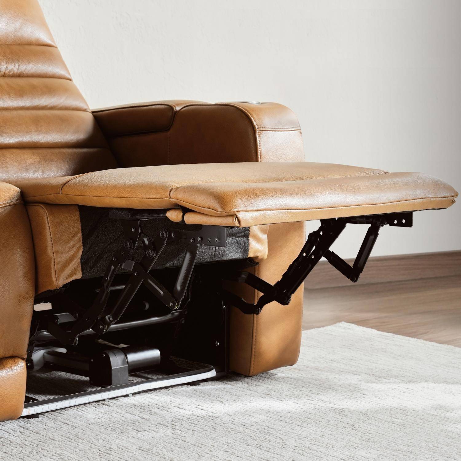 Creston Genuine Leather Power Recliner Chair with Power Headrest – USB/C - LED Lights - Cup Holders & Storage