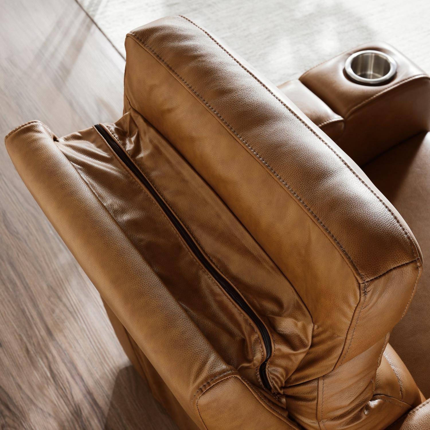 Creston Genuine Leather Power Recliner Chair with Power Headrest – USB/C - LED Lights - Cup Holders & Storage