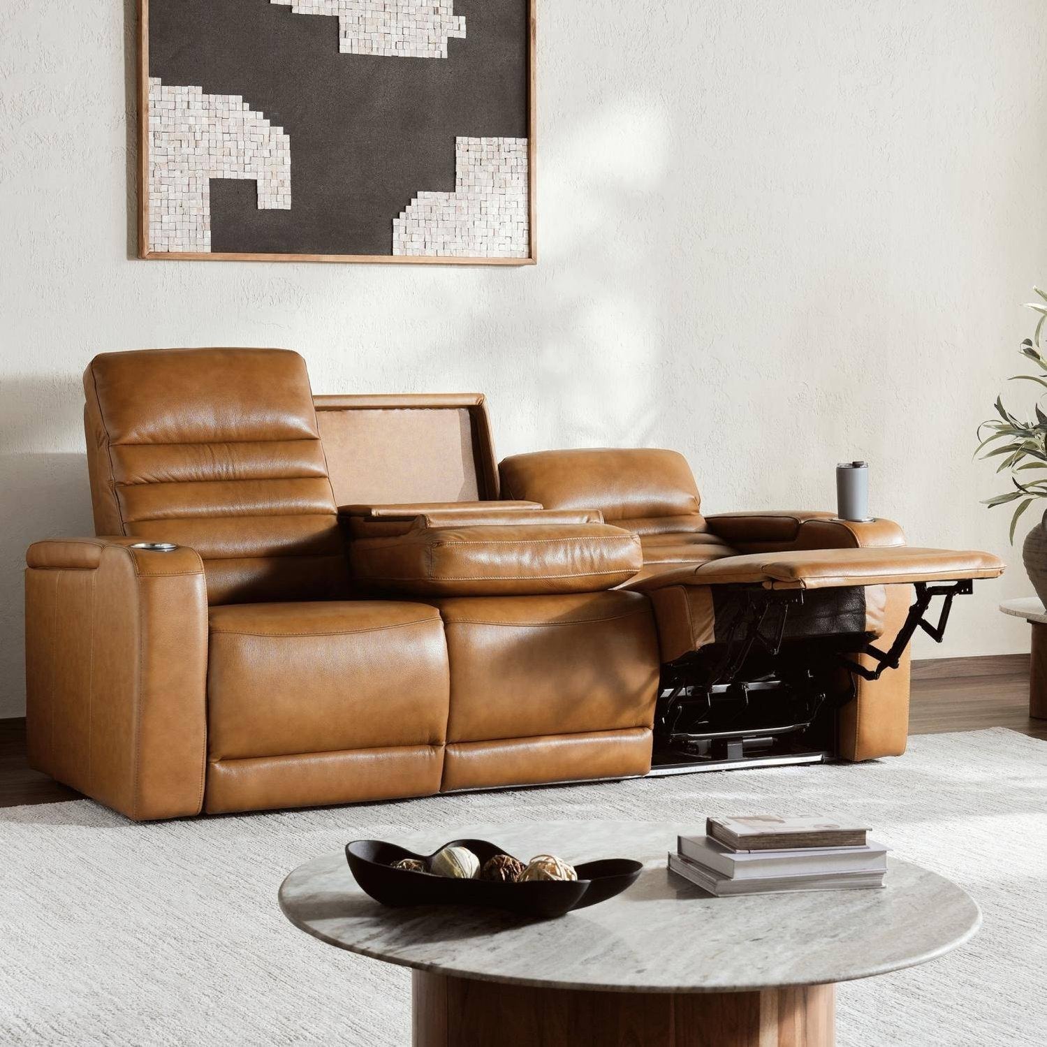 Welfan 家具調トイレ スリムレット 3101 Creston Genuine Leather 3-Seater Power Recliner Sofa with Power