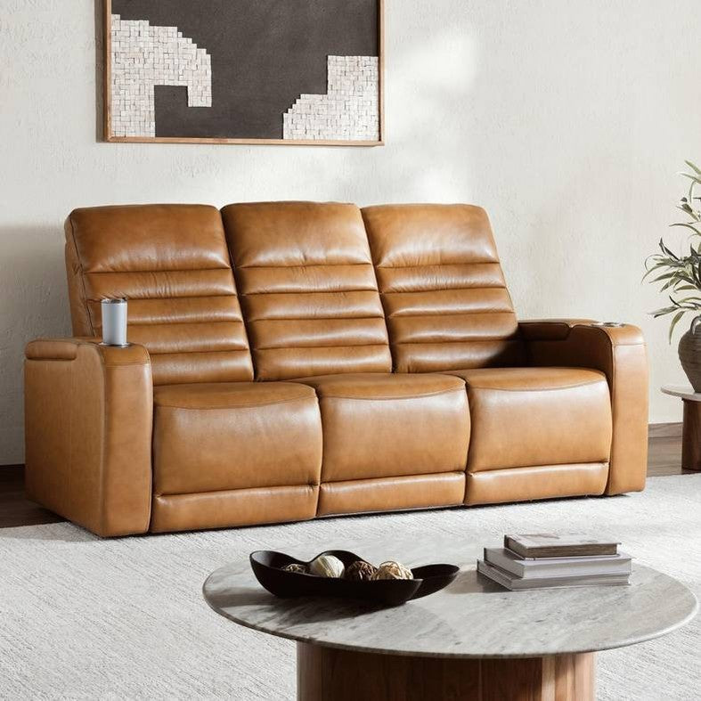 Creston Genuine Leather 3-Seater Power Recliner Sofa with Power Headrest Wireless Charging, USB/C LED lights – Cup Holders & Storage