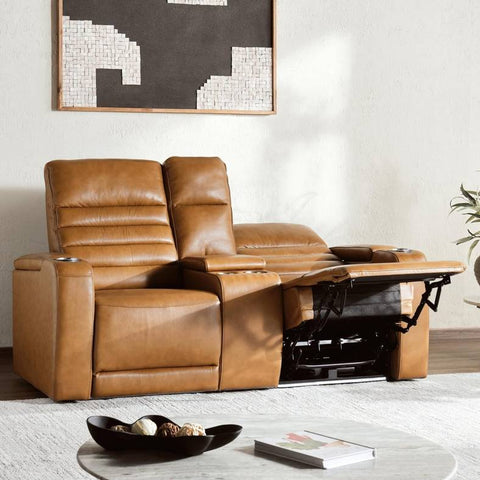 Creston Genuine Leather Power Recliner Loveseat with USB & Storage