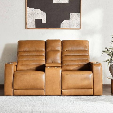 Creston Genuine Leather Power Recliner Loveseat with USB & Storage