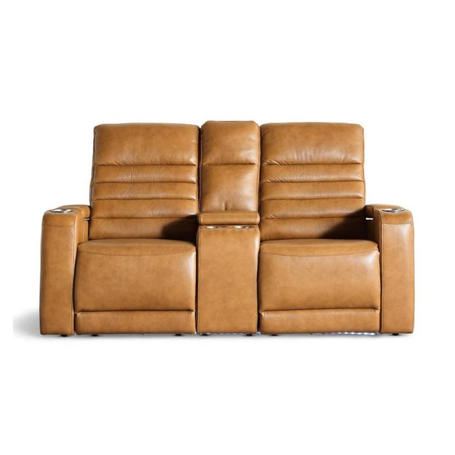 Creston Genuine Leather Power Recliner Loveseat with Power Headrest with USB/C – LED Lights – Cup Holders & Storage