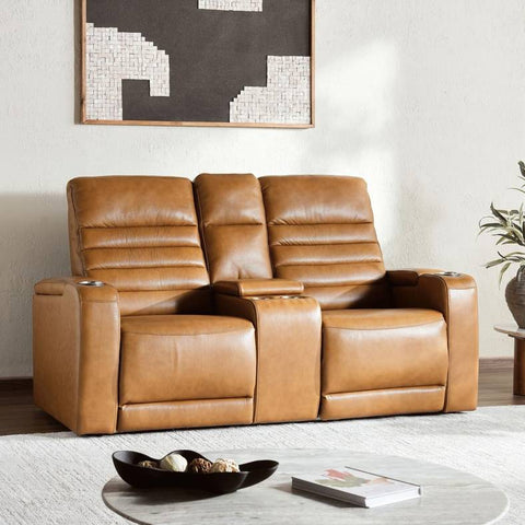Creston Genuine Leather Power Recliner Loveseat with USB & Storage