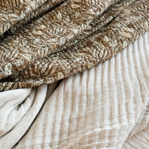 Kantha-Stitch Throw Blanket Cream