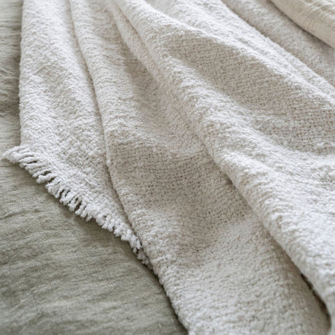 Fringed Boucle Throw Blanket Off White