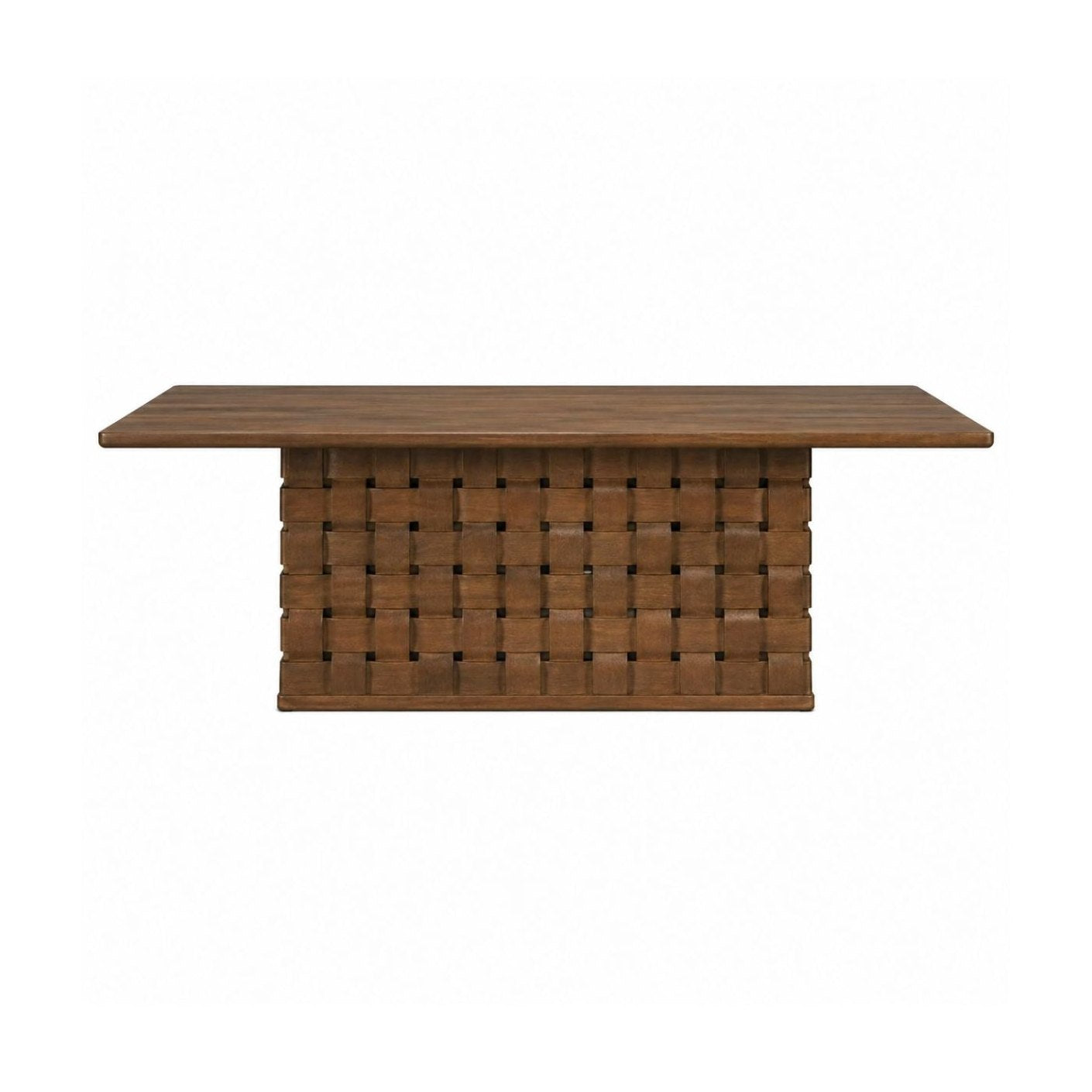 Trellyn Solid Wood Carved Woven Base Rectangular Dining Table