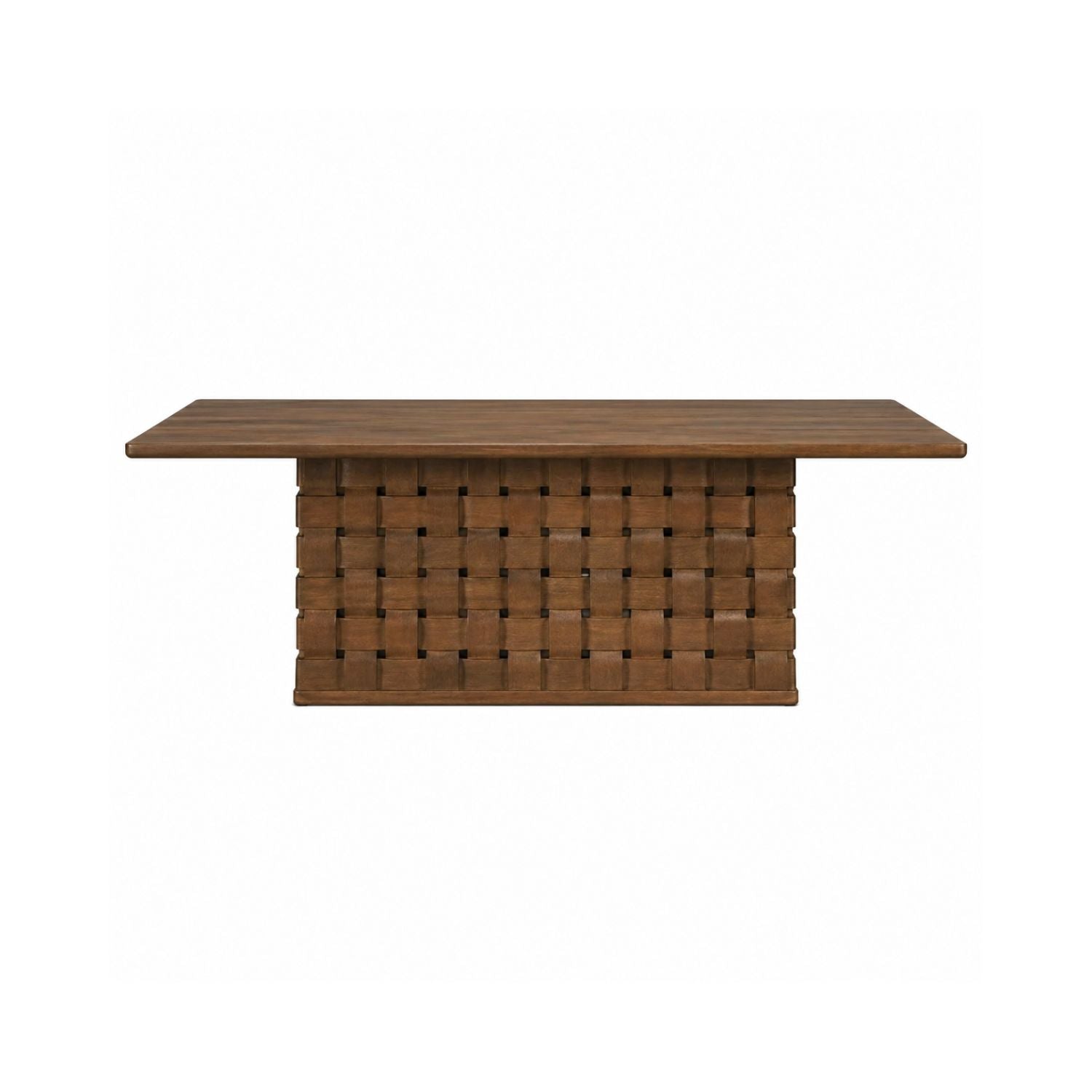 Trellyn Solid Wood Carved Woven Base Rectangular Dining Table