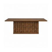 Trellyn Solid Wood Carved Woven Base Rectangular Dining Table