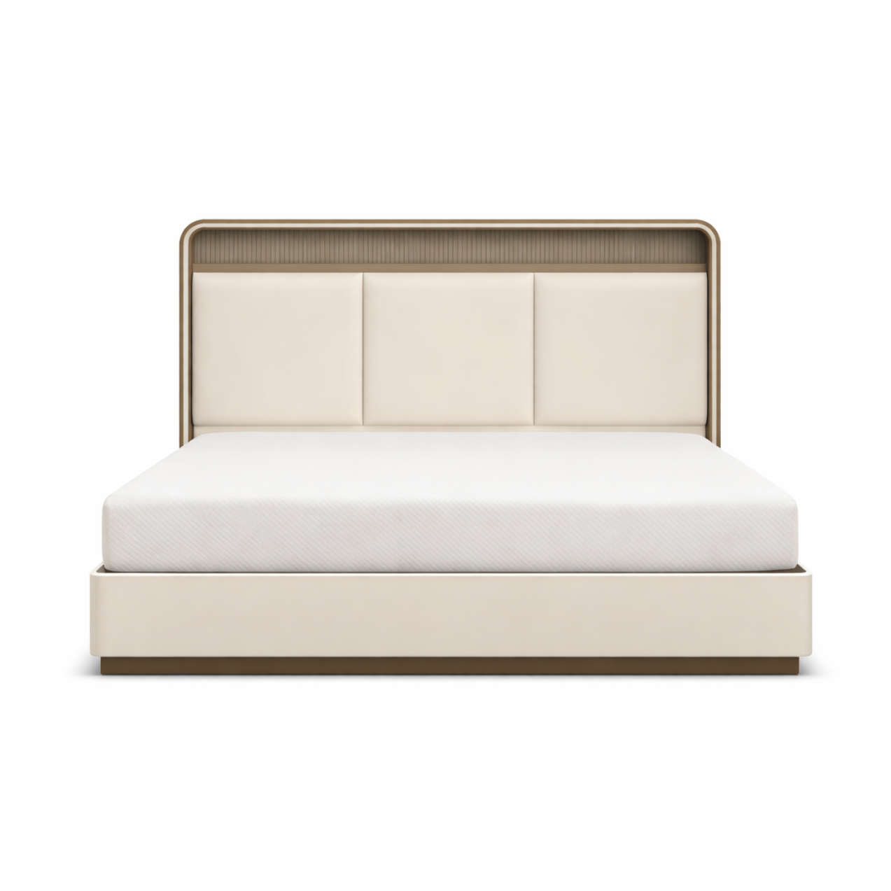 Joan Lift-Up Storage Bed with LED Headboard – Glossy Grey-Beige & Champagne Gold