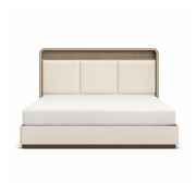 Joan Lift-Up Storage Bed with LED Headboard – Glossy Grey-Beige & Champagne Gold