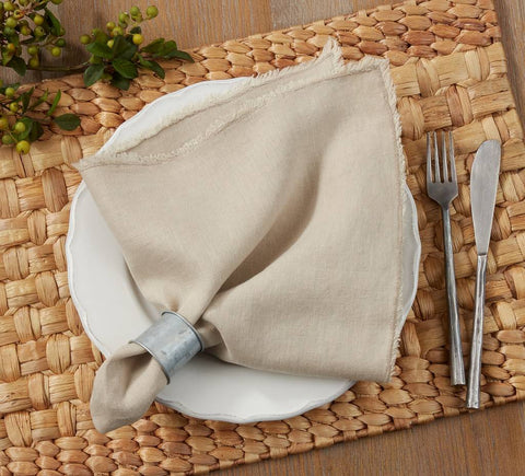 Fringe Linen Table Napkins (Set of 4) 20" - Natural