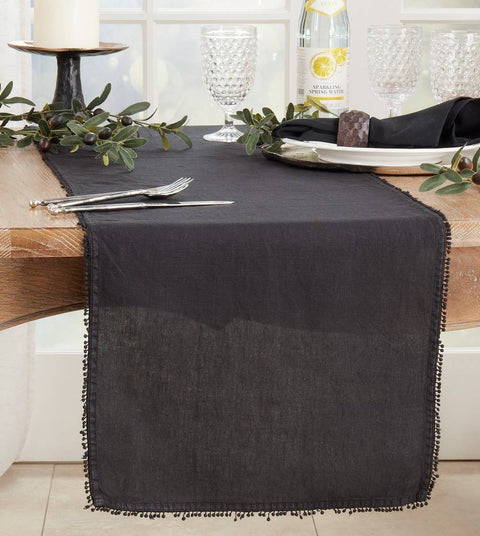 Pom Pom Design Table Runner - Black