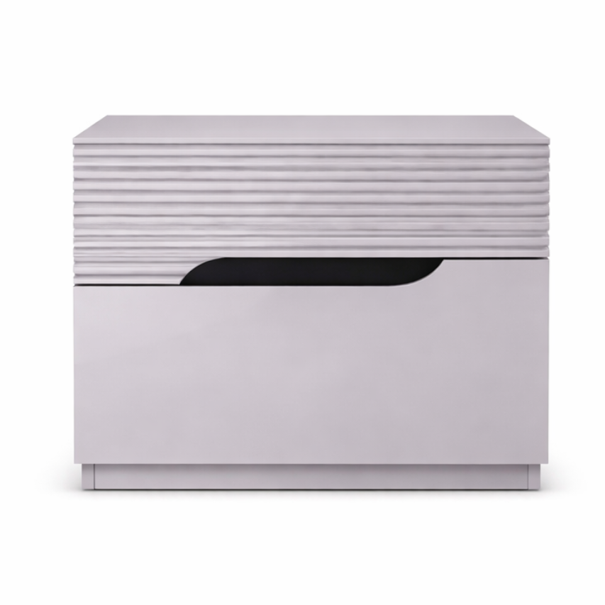 Zoya Glossy 2 Drawers Night Stand - Light Grey