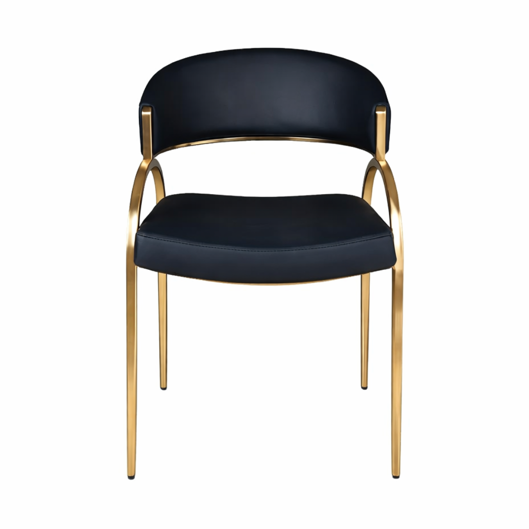 Monet Upholstered Dining Chair in Black PU with Brushed Gold Legs