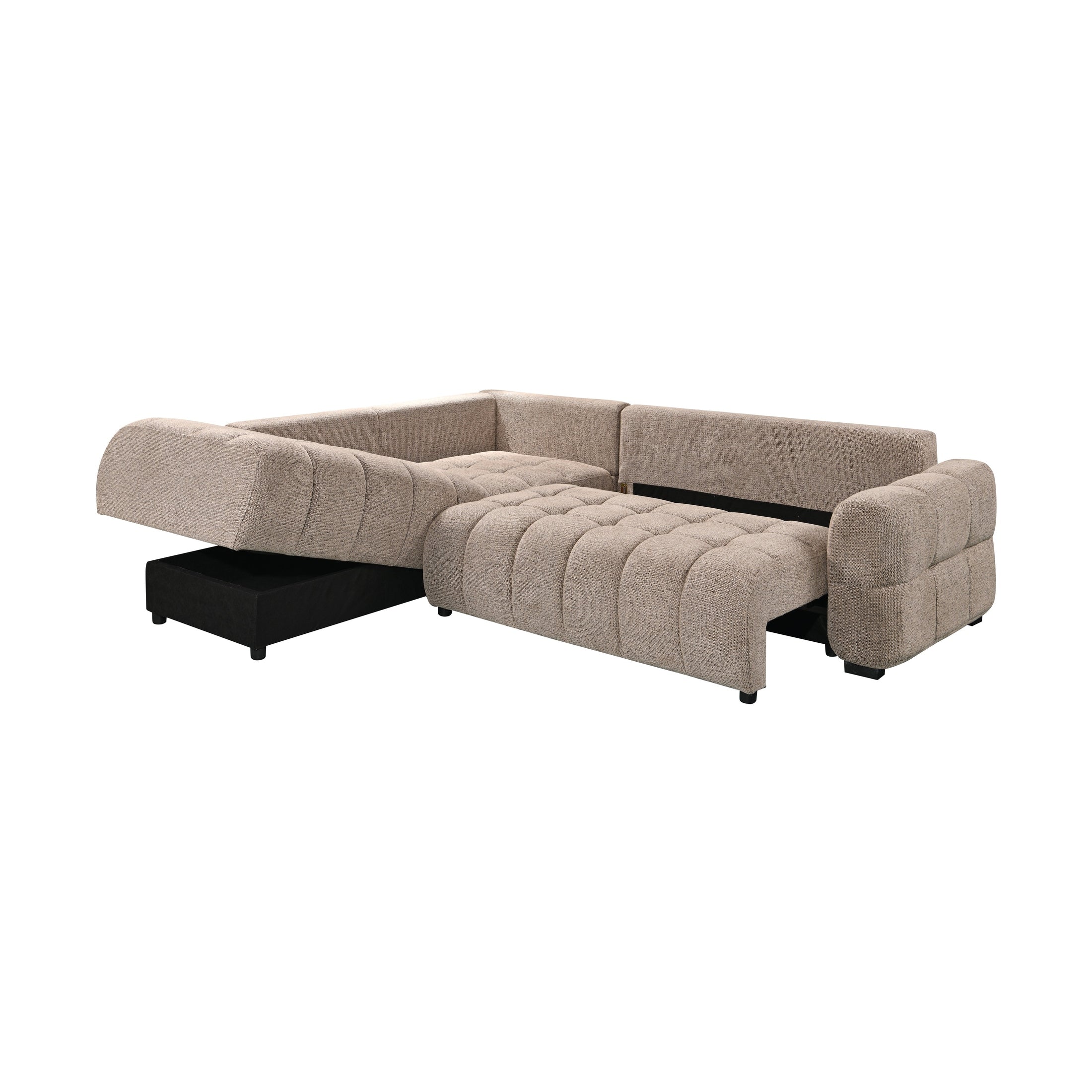 Tobia Pull-Out Sleeper Sectional with Storage Chaise – Taupe