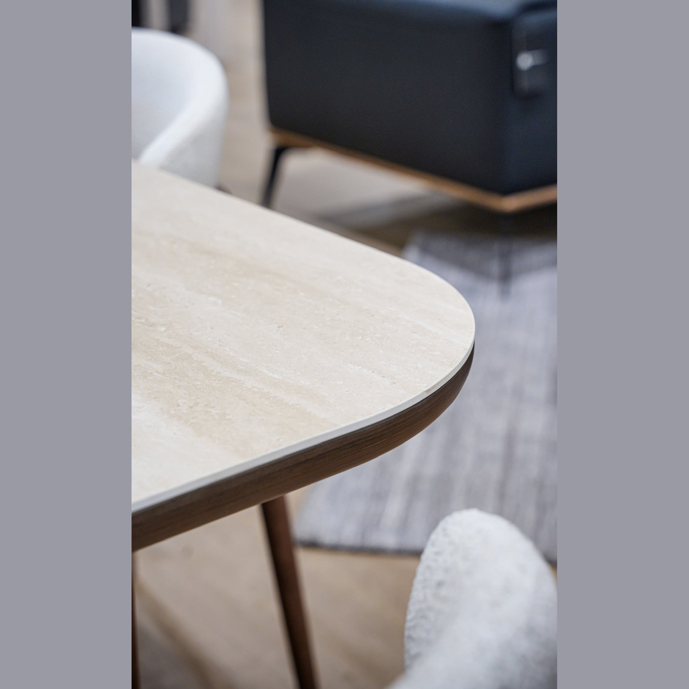 Atticus Dining Table with Travertine Ceramic Top