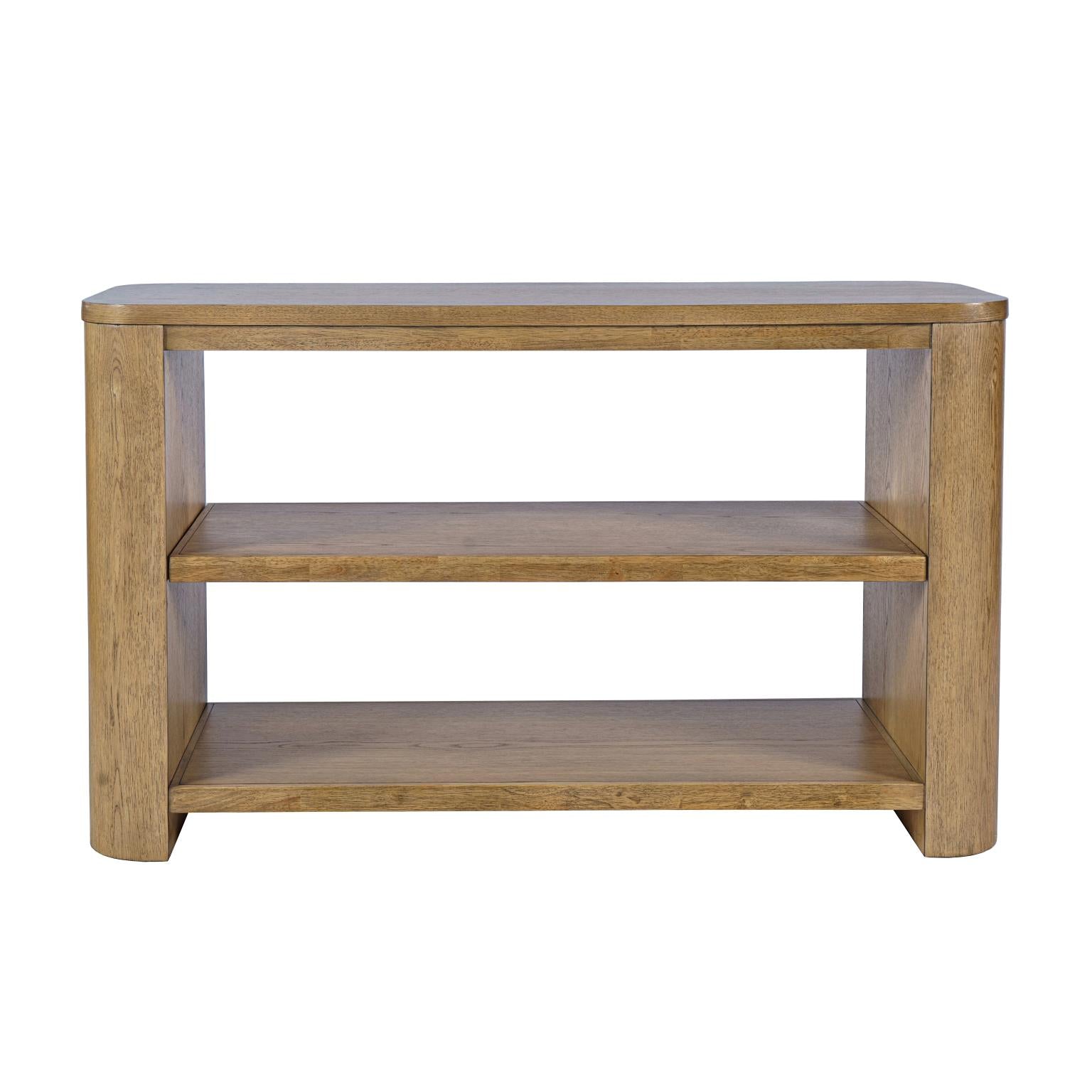 Janzen Oak Sofa Table with Open Shelving – Cascade Oak
