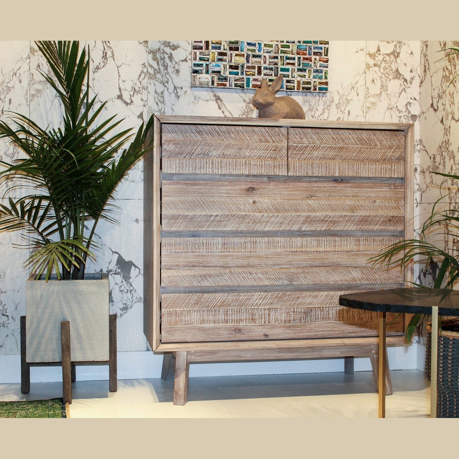 Zerith Square Standing Pot - Natural Stone