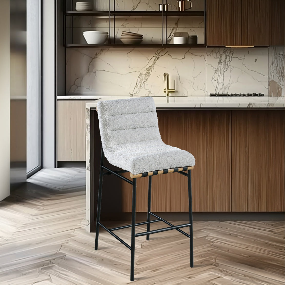 Ryna Boucle Fabric Counter Stool - Cream