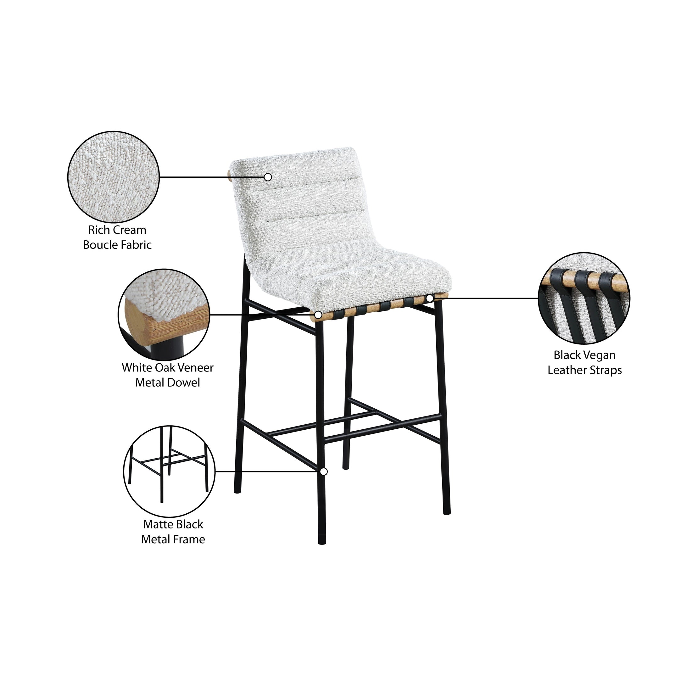 Ryna Boucle Fabric Counter Stool - Cream