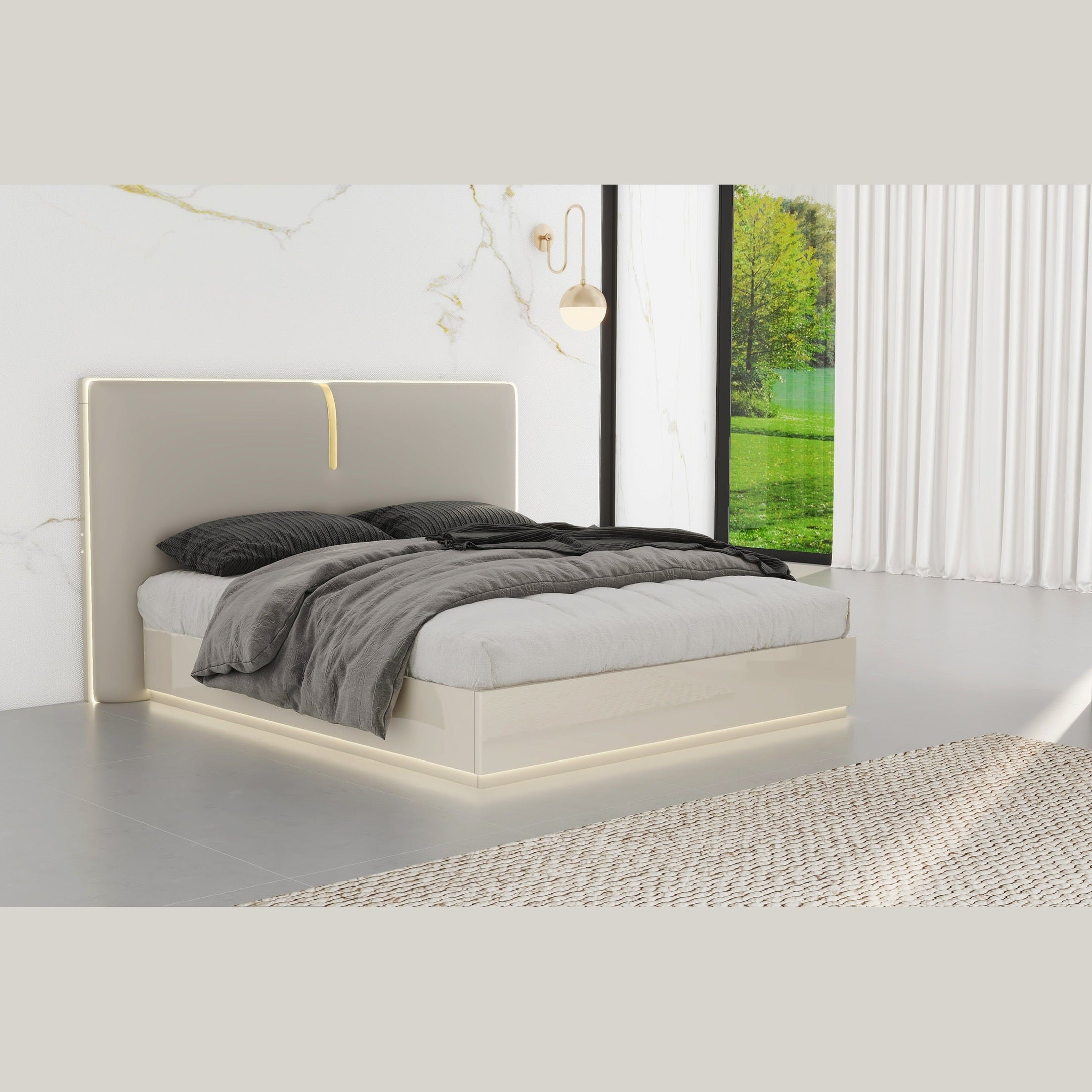 Zelie Glossy Bed with Hydraulic Storage