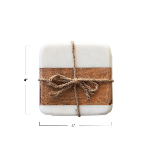 Marble and Acacia Wood Coasters, Set of 4