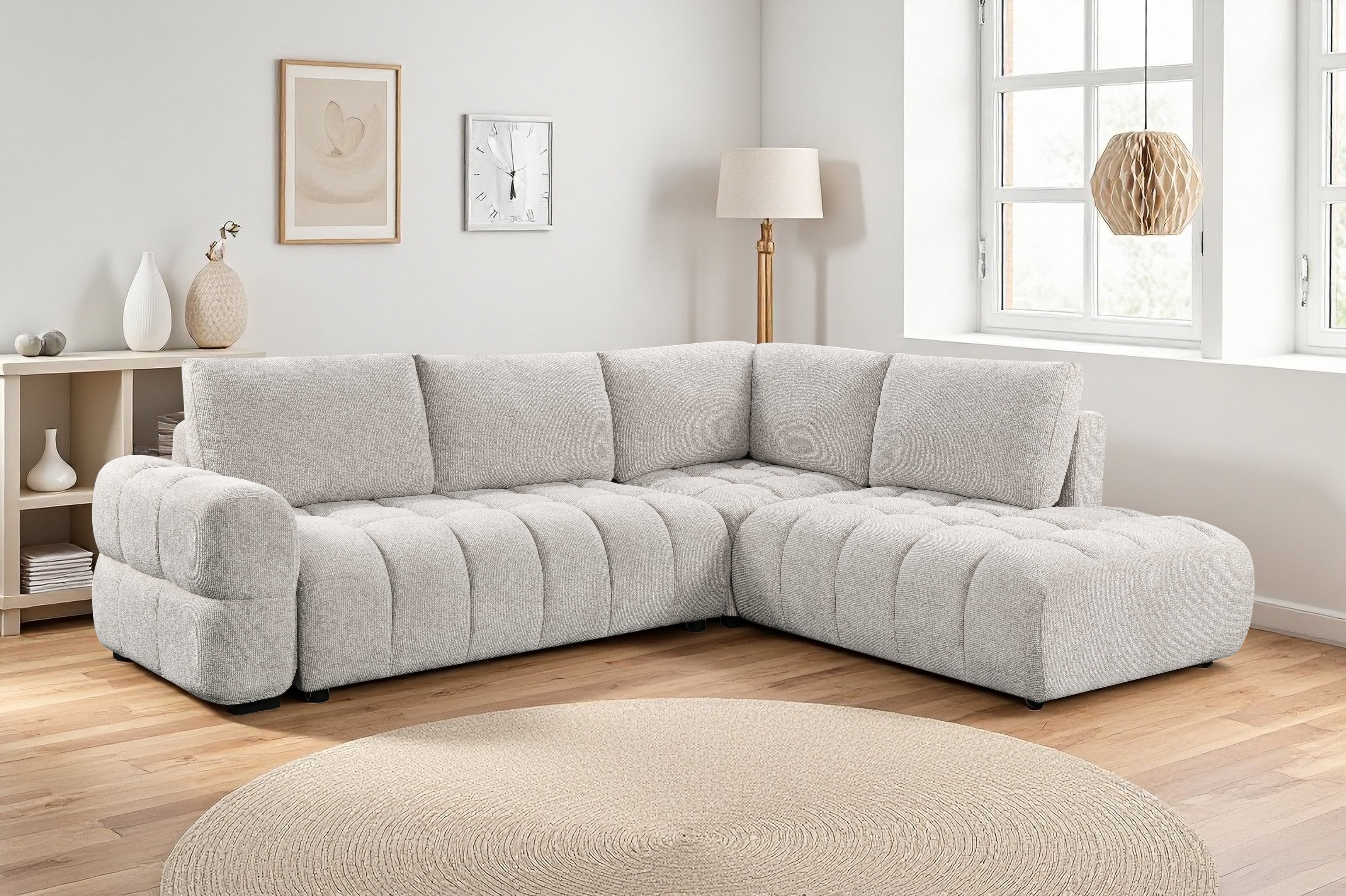 Tobia Pull-Out Sleeper Sectional with Storage Chaise – Oatmeal