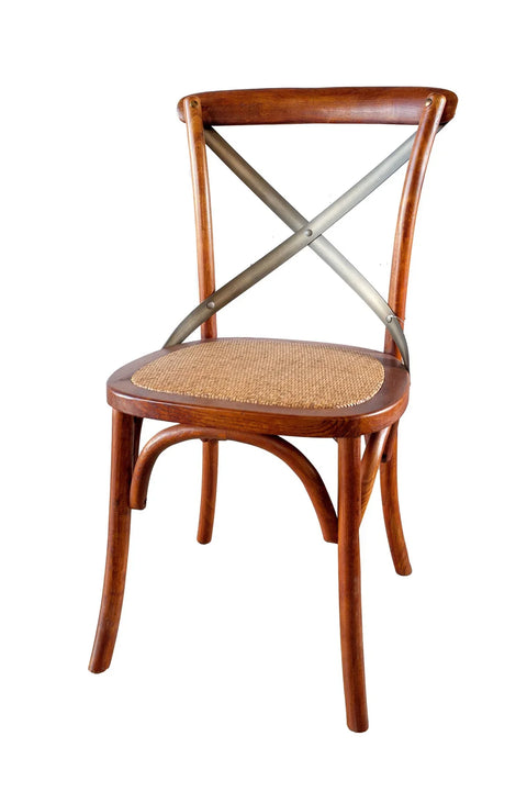 Cross Back Chair w/ Rattan Seat - Brown