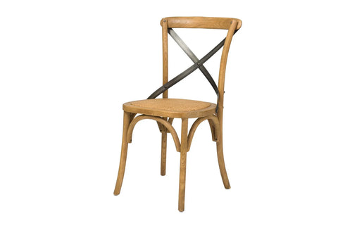 Cross Back Chair w/ Rattan Seat - Natural Rustic