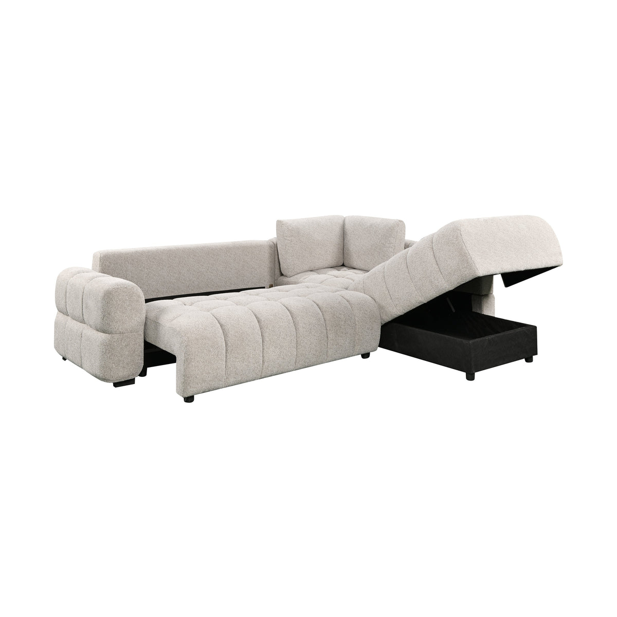 Tobia Pull-Out Sleeper Sectional with Storage Chaise – Oatmeal