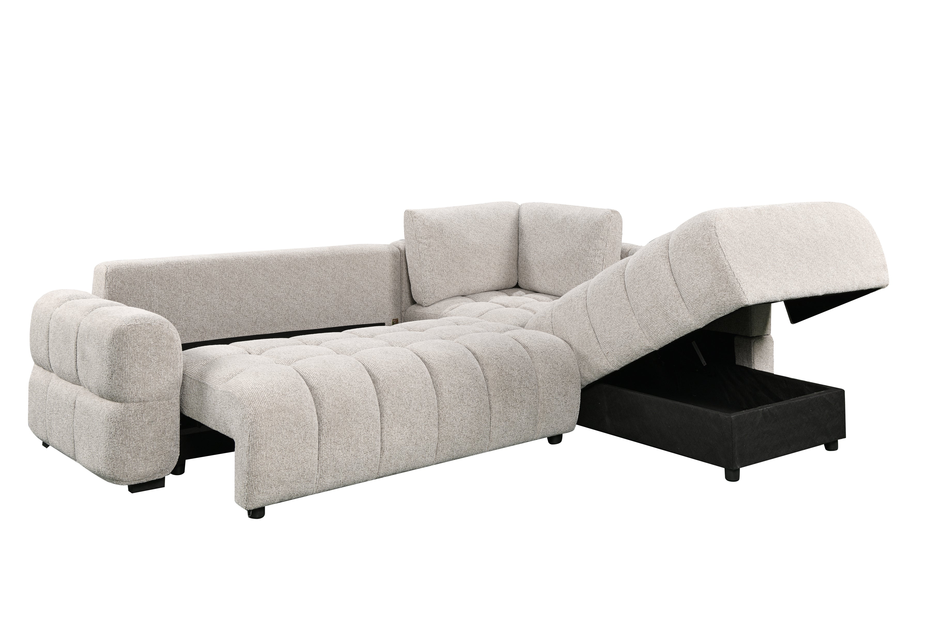 Tobia Pull-Out Sleeper Sectional with Storage Chaise – Oatmeal