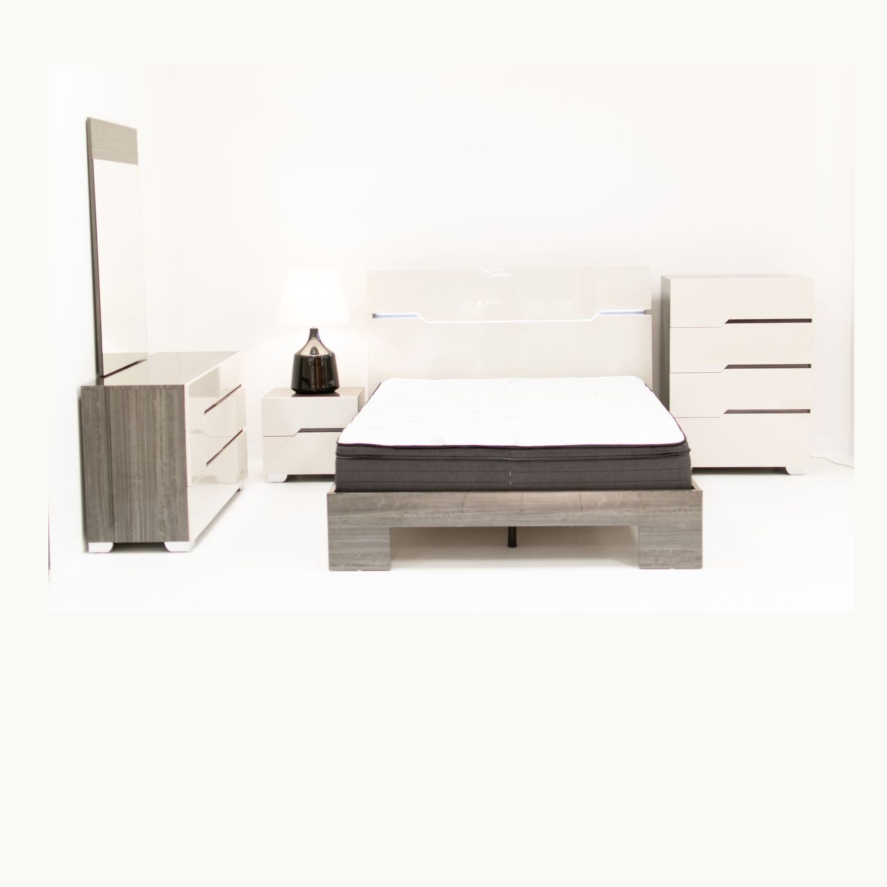 Benson Grey/ Brown Glossy Finish King Bed no storage
